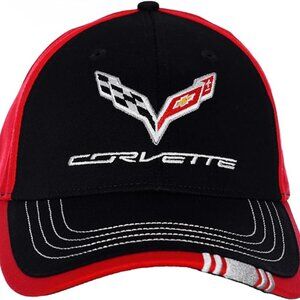JH DESIGN Men's Chevy Corvette C7 Logo Cap Adjustable Red & Black Hat